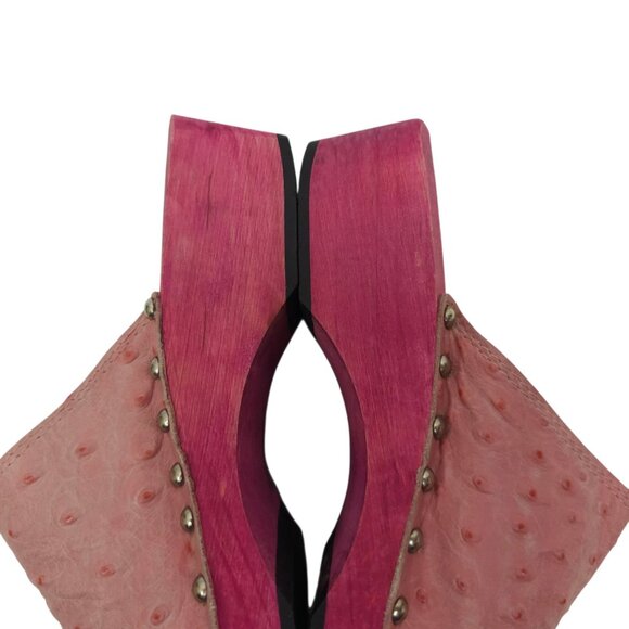 Claudia Ciuti Studded Clogs Mule Women US 6 EU 36 Pink Textured Ostrich Leather - Picture 16 of 16